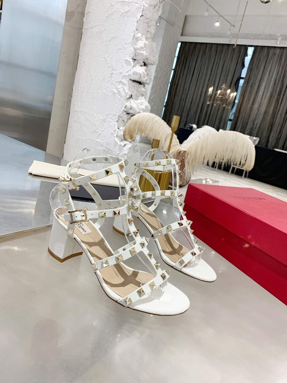 Valentino Garavani Rockstud Leather Sandals White view 4