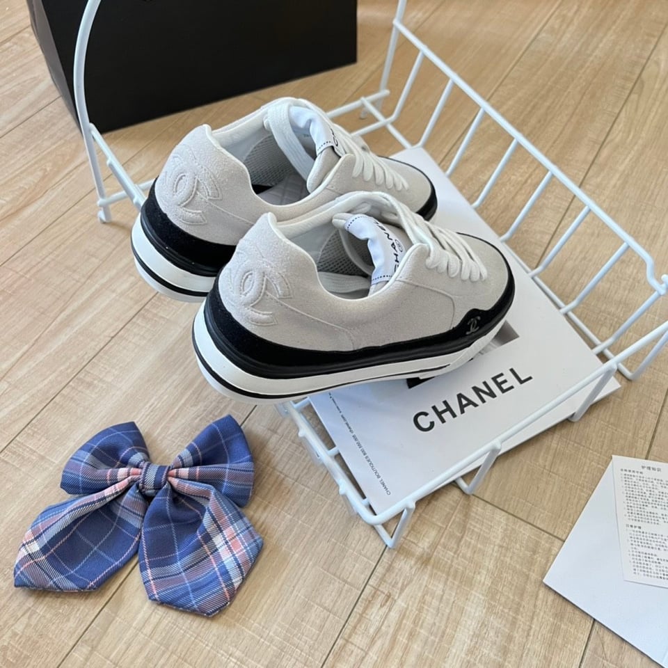 Chanel Suede Leather Runners White view 3