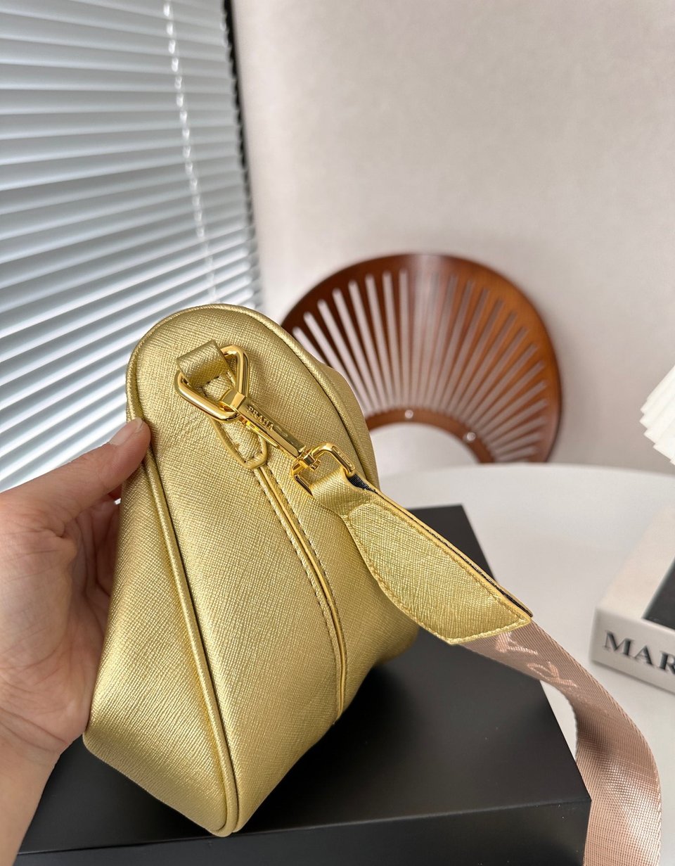 Prada Triangle Saffiano Leather Shoulder Bag Gold 28Cm view 8