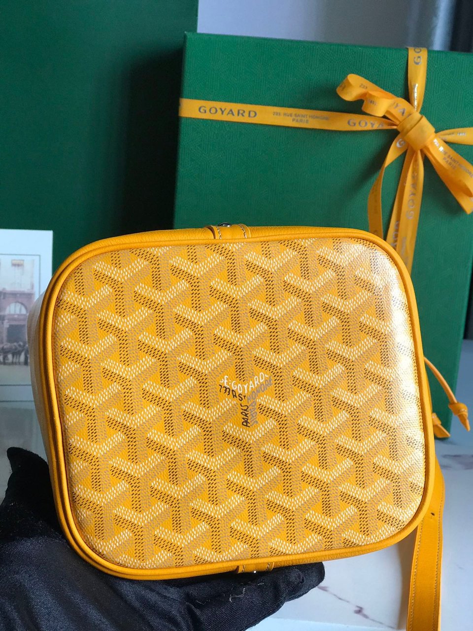 Goyard Petit Flot Bucket Bag 22 Cm Yellow Goyardine Canvas And Lambskin Trim view 6