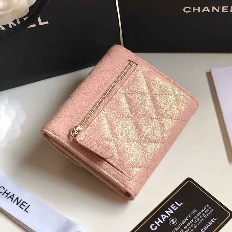 Chanel Flap Card Holder 11.5 Pale Pink Grained Calfskin Gold Icon view 9