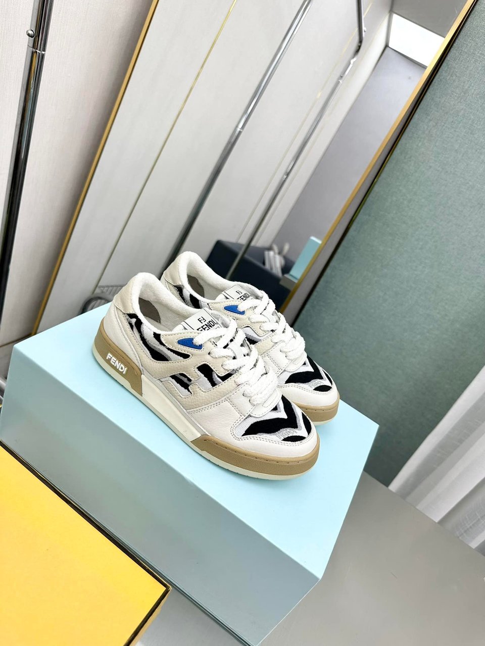 Fendi Match Leather Low Tops White And Black view 8
