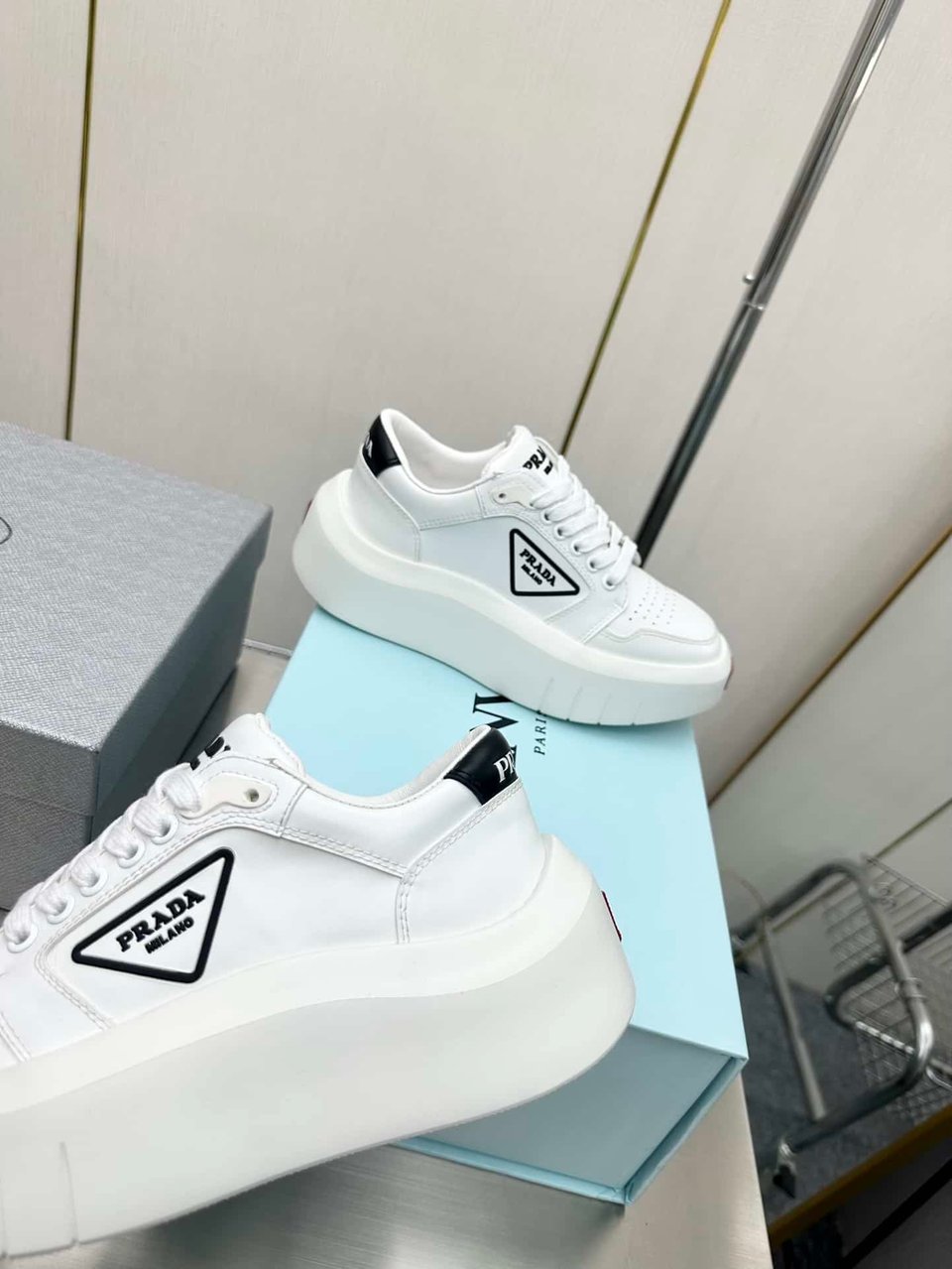 Prada Leather Platform Sneakers White view 3