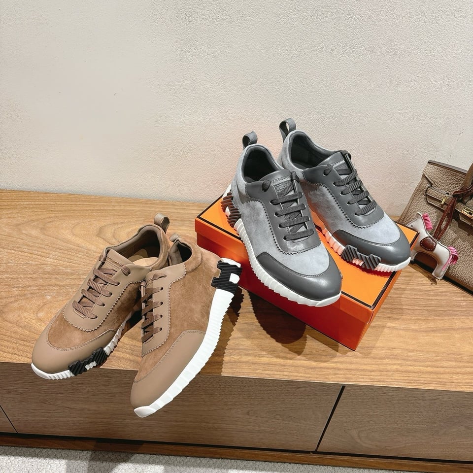 Hermes Bounce Sneakers In Suede And Calfskin Grey- Shoes for Men view 12