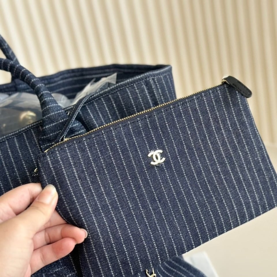 Chanel Shopping Bag Dark Blue 33Cm/13in view 5