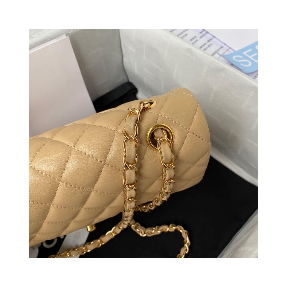 Chanel Classic Flap Bag 25 cm Beige Caviar Gold-Tone Hardware A01112 view 6