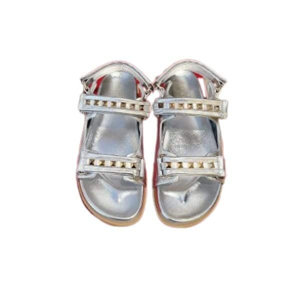 Valentino Garavani Rockstud Flat Sandal In Nappa Leather For Woman In Silver view 2