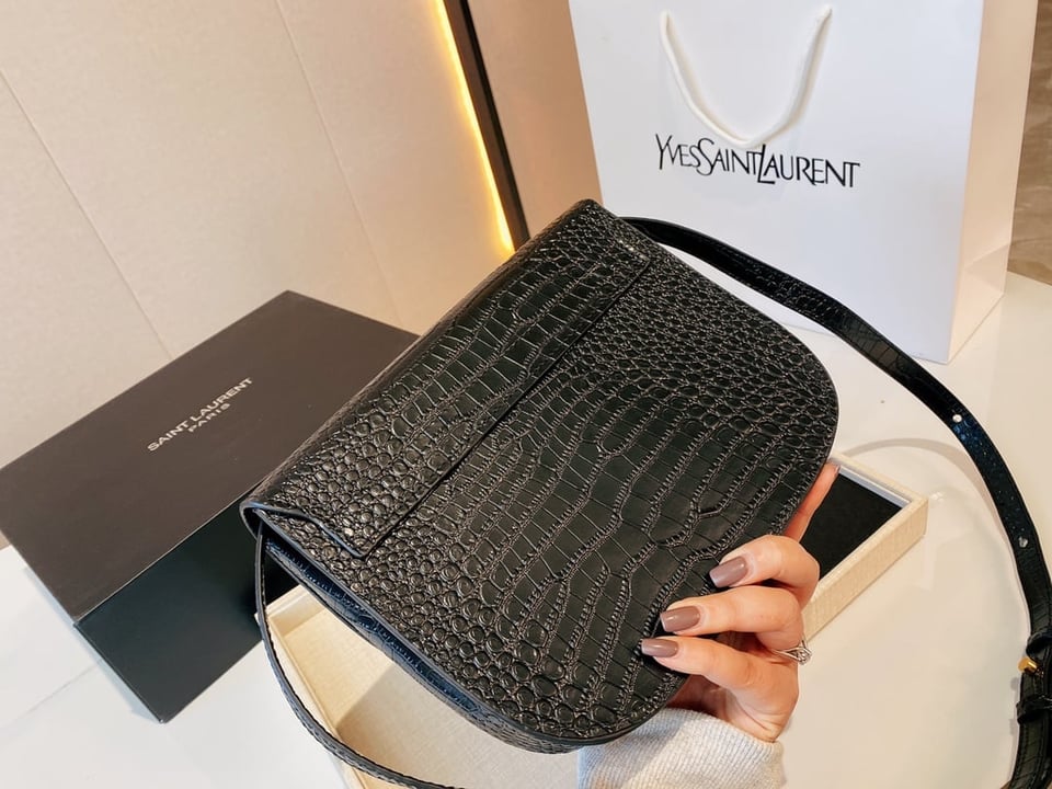 Saint Laurent Kaia Medidum Embossed Leather Black Gold Bag 23Cm view 7