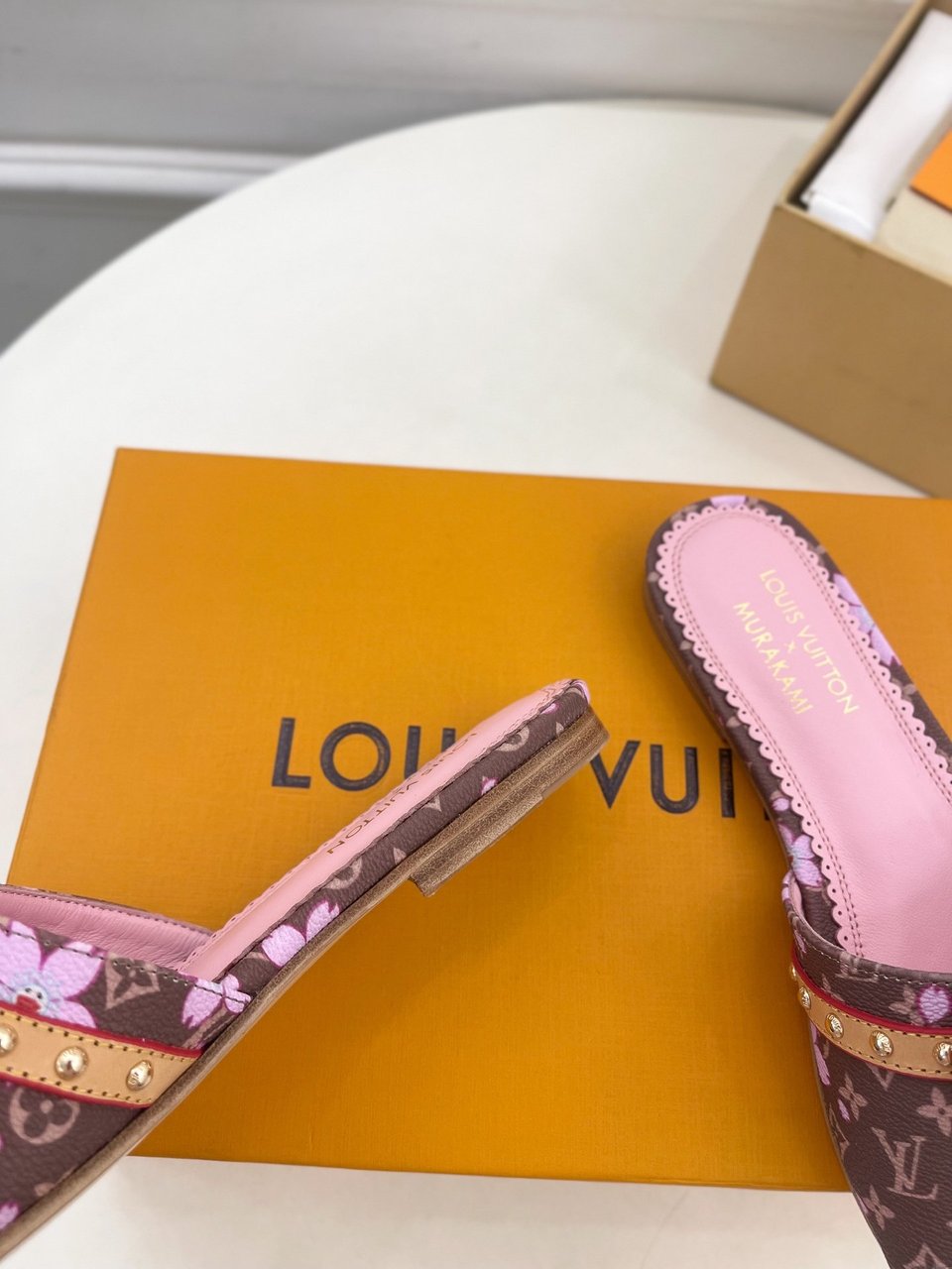 Louis Vuitton x Takashi Murakami Cherry Blossom Flat Slide Sandal Brown Monogram Canvas view 7