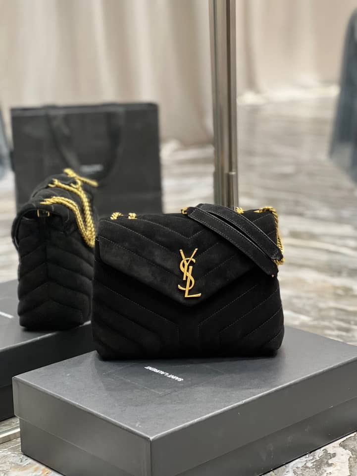 Saint Laurent Loulou Small Flap Bag Suede Black 25Cm view 4