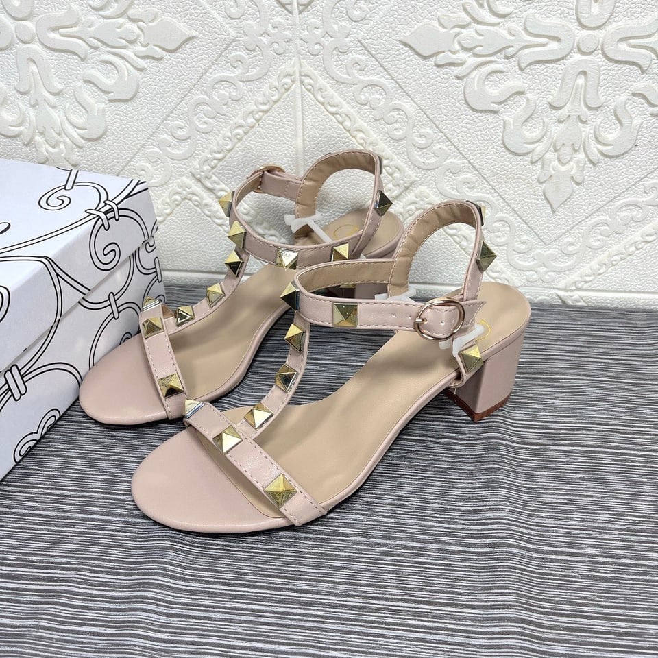 Valentino Garavani Rockstud Calfskin Leather Sandal Beige view 6