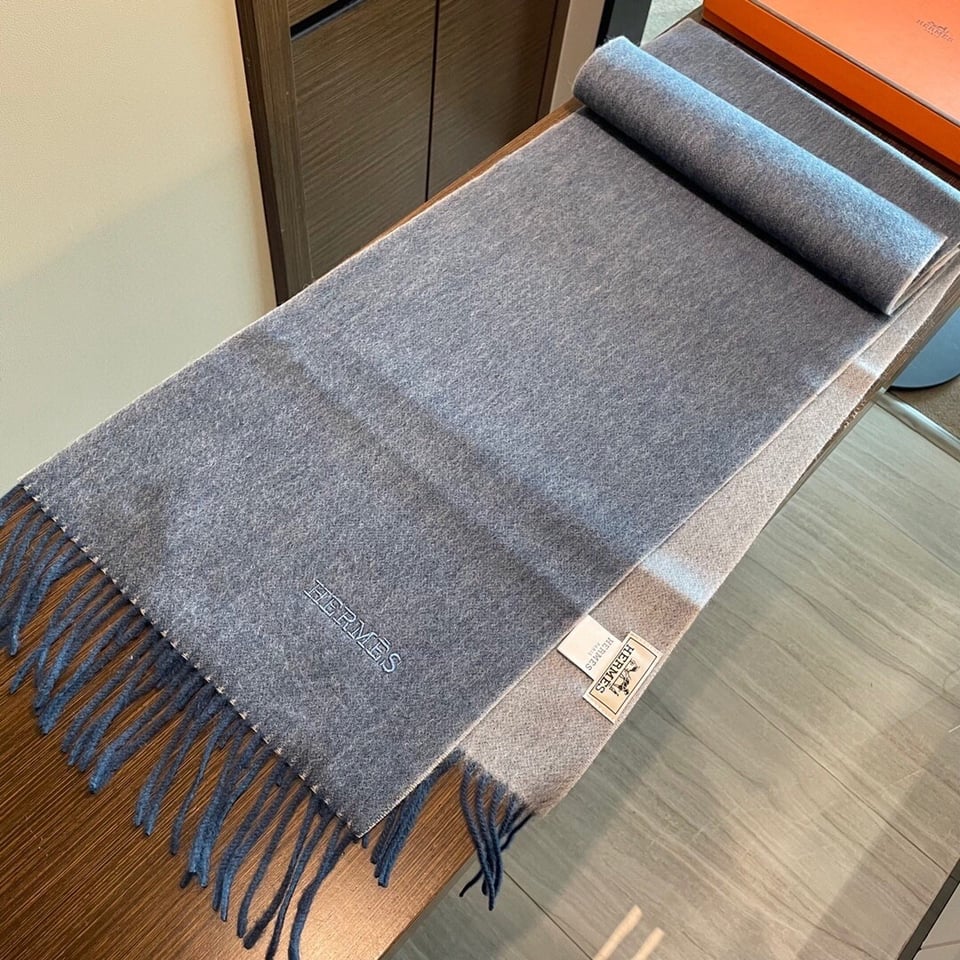 Hermes Cashmere Scarf Colorblock Blue Gray For Women 180cm view 6