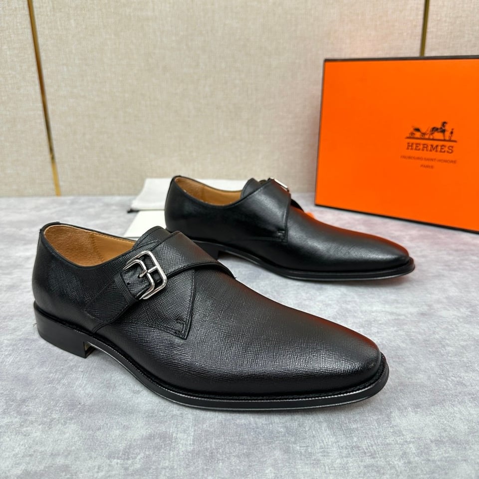 Hermès Norris Black Evercolor Leather Derby- Shoes for Men view 2