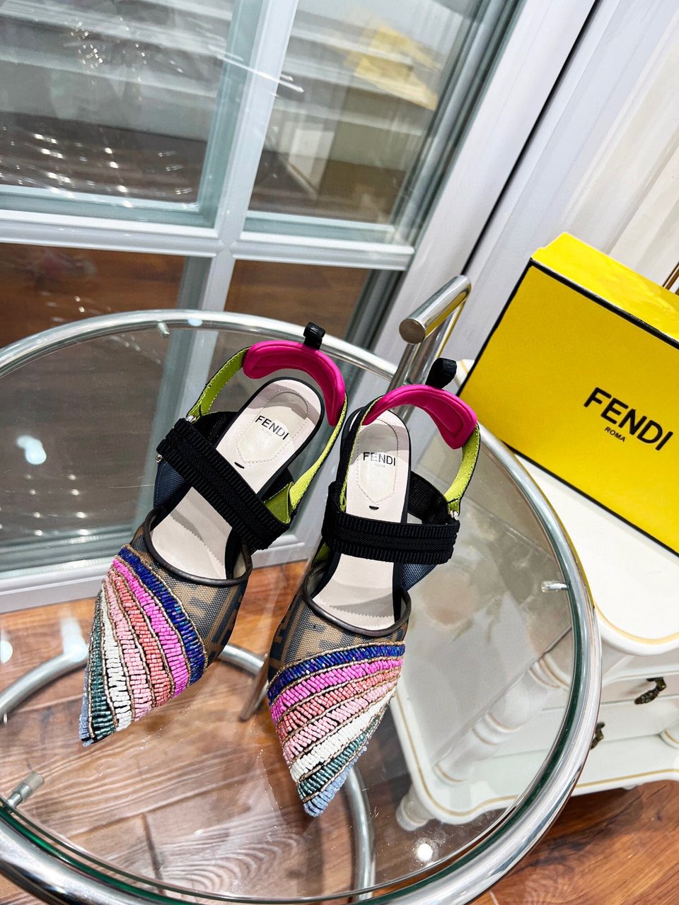 Fendi Colibri 85Mm Beaded Slingback Pumps Rainbow 8J8143Ai1E view 5