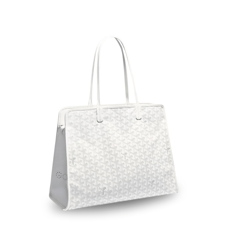 Goyard Hardy Pm Bag 40 Cm White Goyardine Canvas And Taurillon Leather Trim