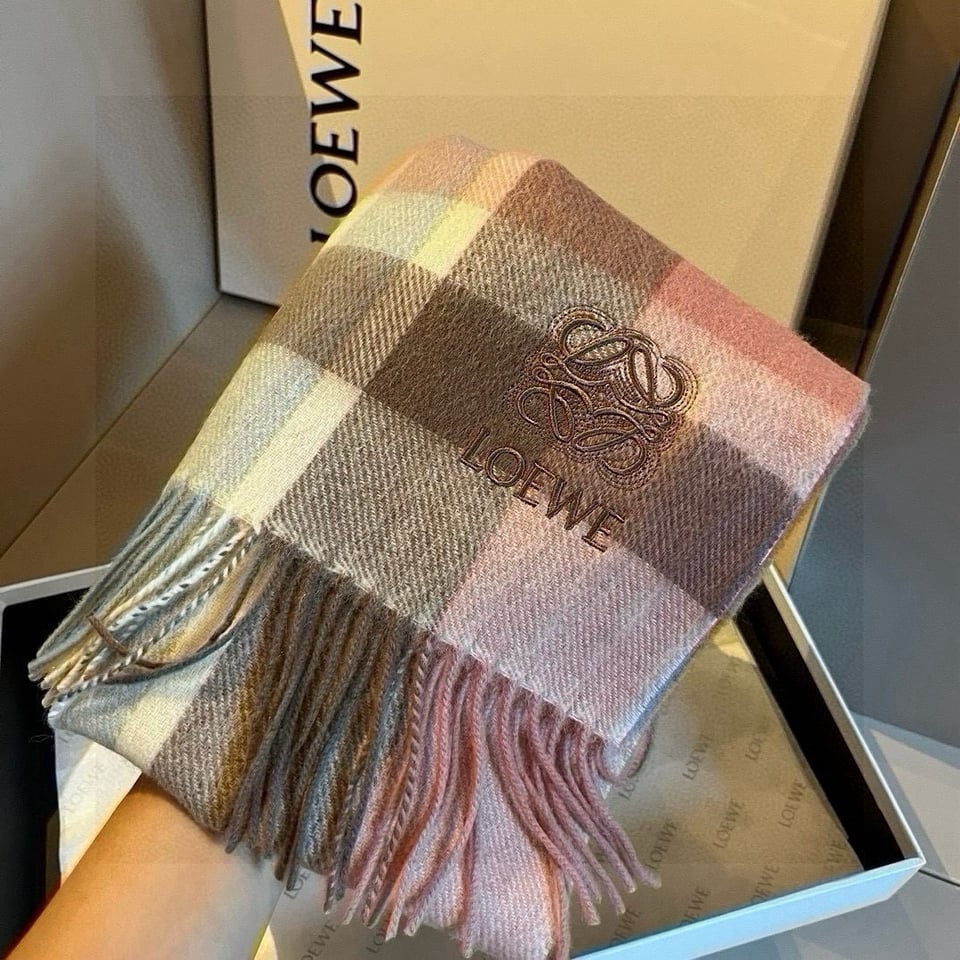 Loewe Wool Scarf Plaid Pink For Women 180cm view 5