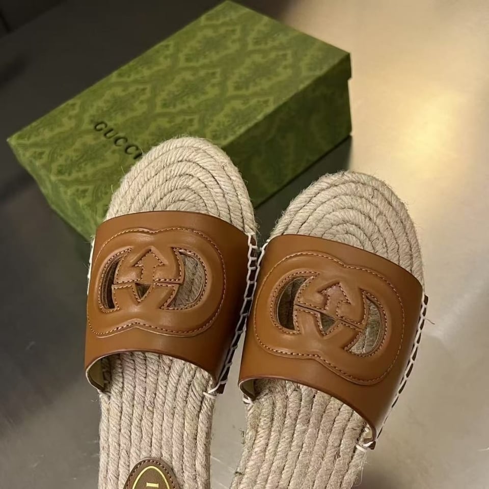 Gucci Interlocking G Cut Out Slide Espadrille Brown 725260 Us000 2535 view 5