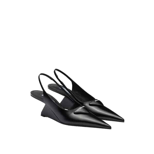 Prada Brushed Leather Slingback Pumps Black 1I885M055F0002Fa065 view 2
