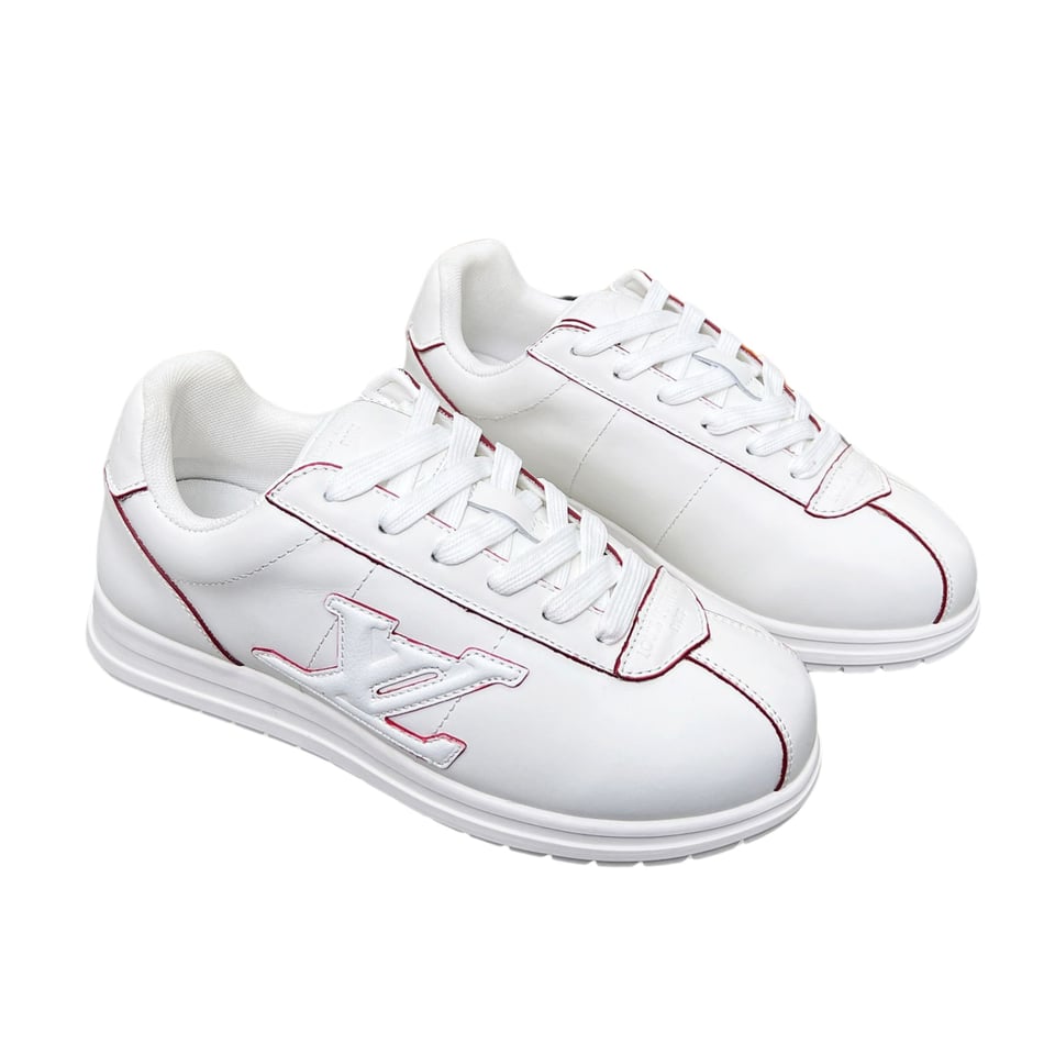 Louis Vuitton LV White Sneakers with Red Stitching – Women’s Shoes