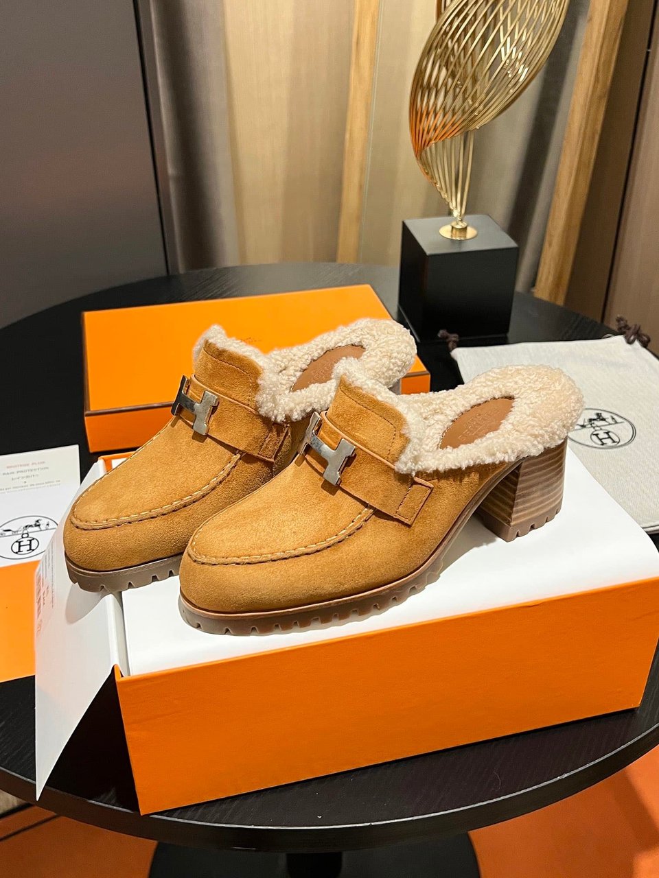 Hermes Flore 60 Mule Light Brown view 6