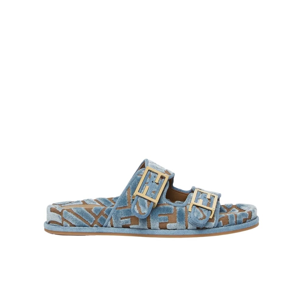 Fendi Feel Ff Jacquard Velvet Slides Light Blue 8X8326Aotmf1R88 view 2
