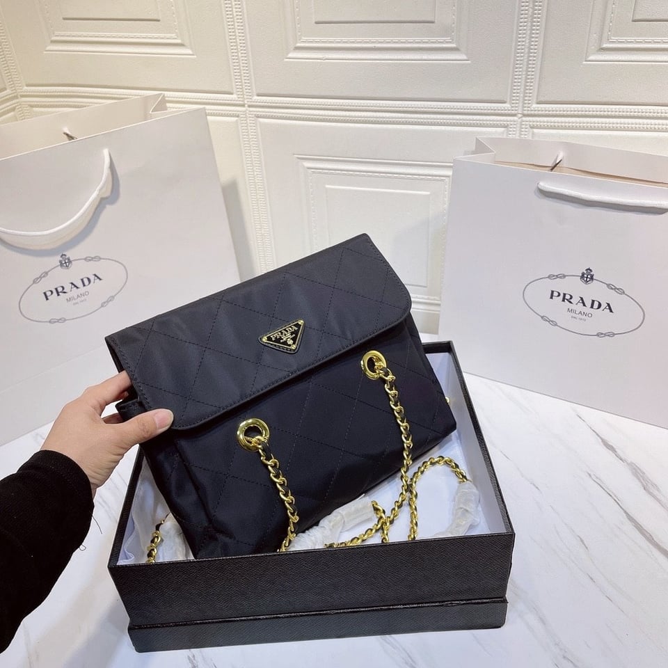 Prada Black Quilted Nylon Vintage Shoulder Bag Black 28Cm view 9