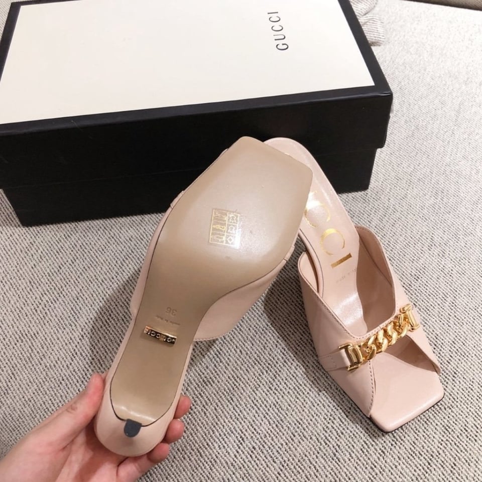 Gucci Sylvie Chain Mule Sandals Pink view 3