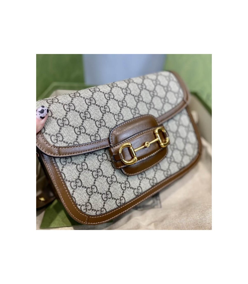 Gucci 1955 Horsebit Brown GG Supreme Canvas Shoulder Bag 25cm view 11