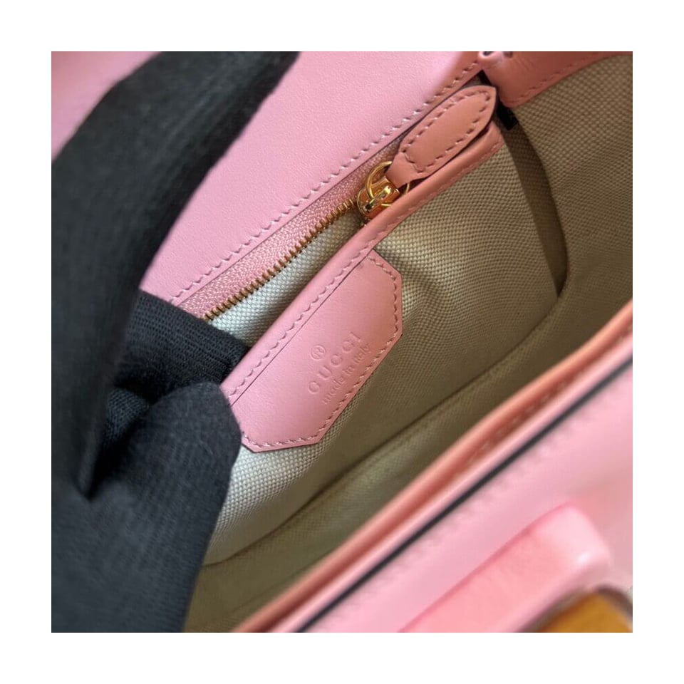 Gucci Small Top Handle Bag with Bamboo Pink view 9