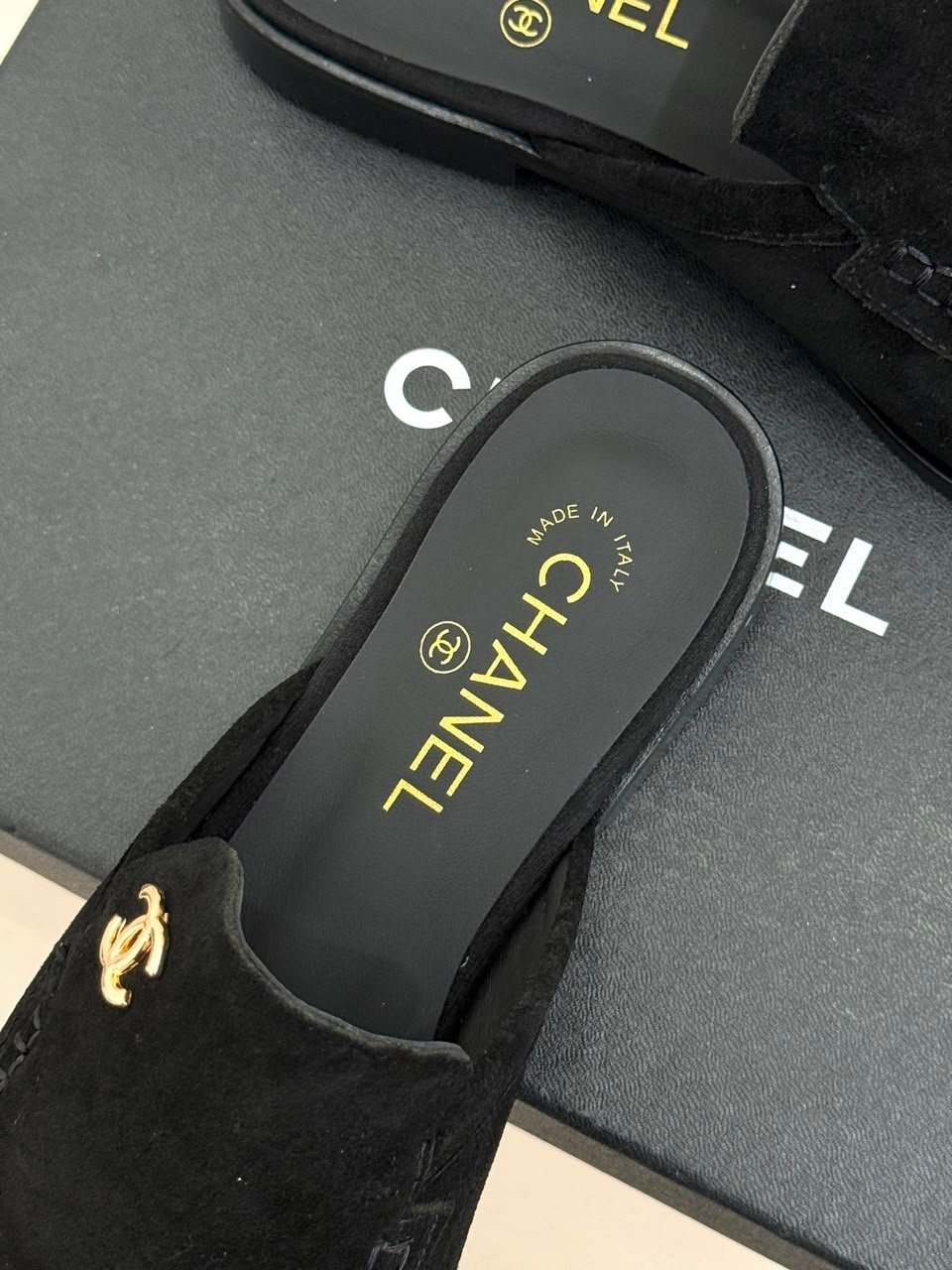 Chanel Suede Velvet Mules with CC Logo Black Suede Calfskin G39838 view 8