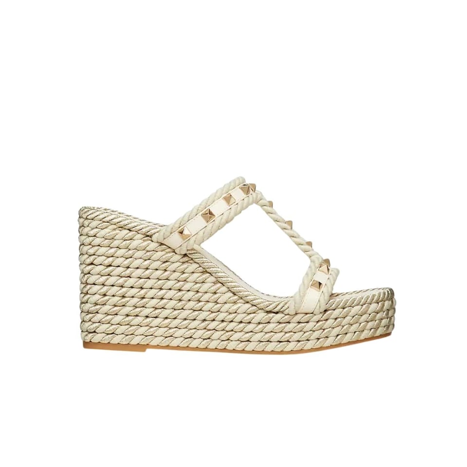 Valentino Rockstud Laminated Nappa Wedge Sandal Natural 4W2S0Gi5Dym Ybs view 2