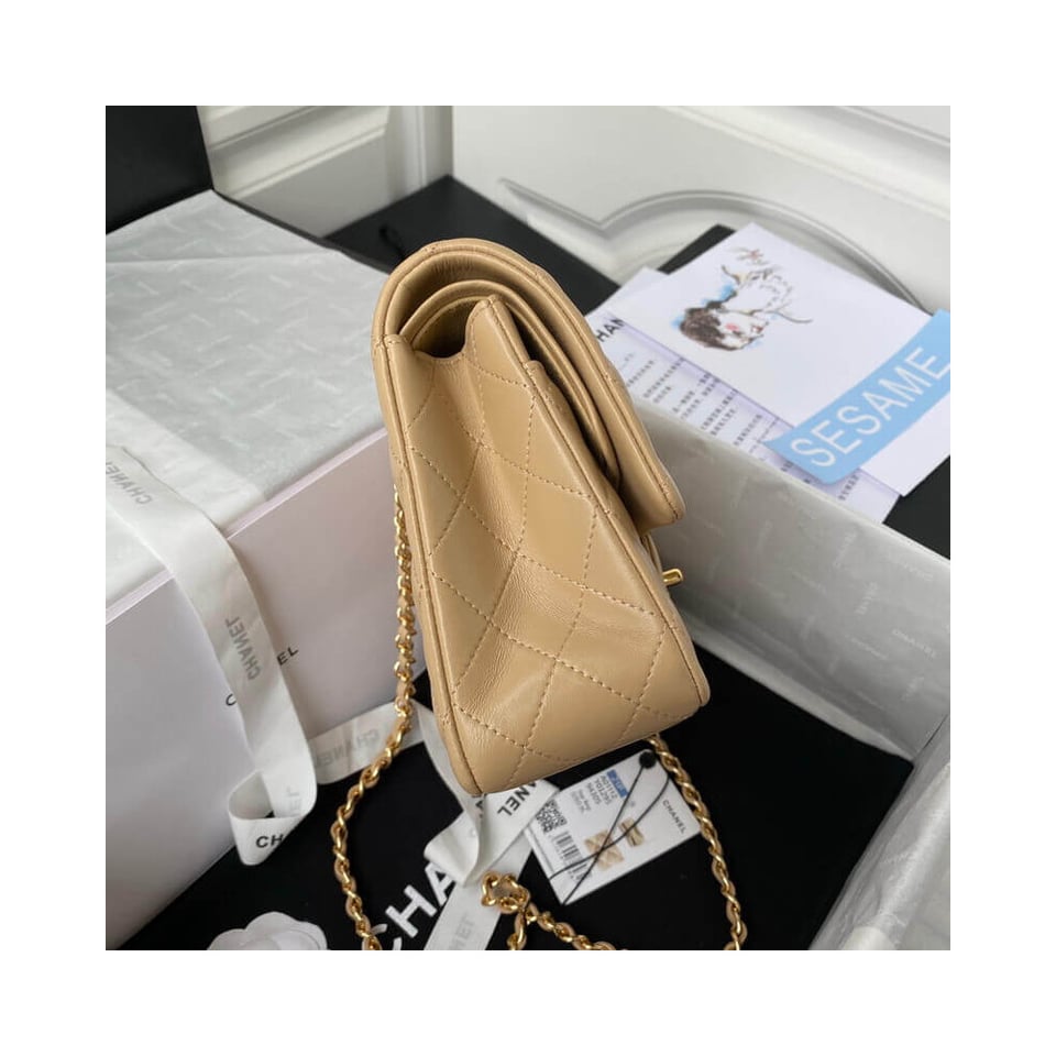 Chanel Classic Flap Bag 25 cm Beige Caviar Gold-Tone Hardware A01112 view 7