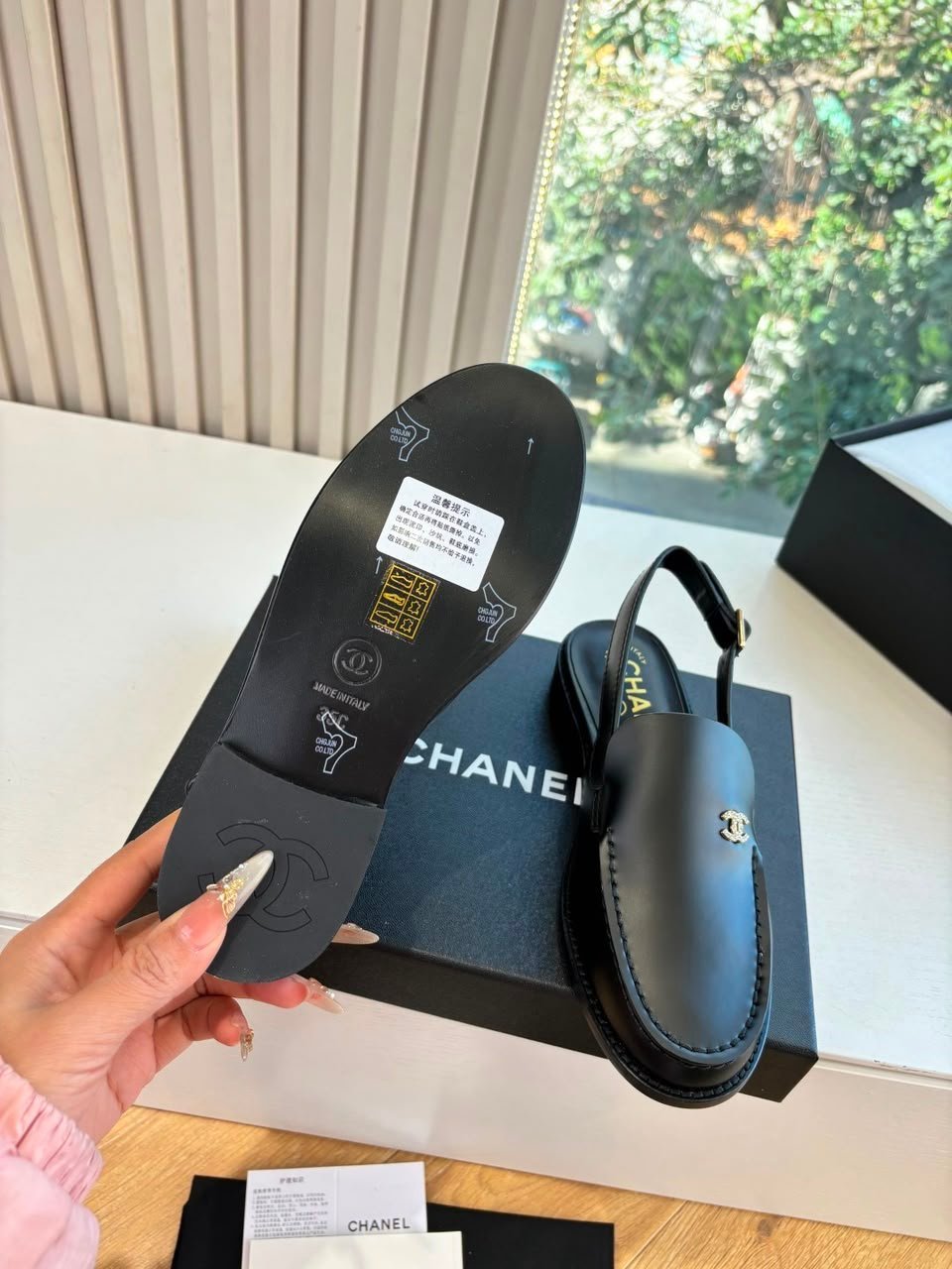 Chanel Calfskin Slingback Mules with CC Logo Black Calfskin G39842 view 7