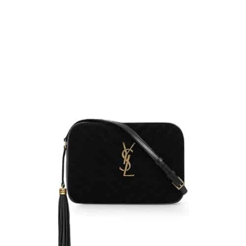 Saint Laurent Lou Camera Bag In Quilted Suede And Smooth Leather Black