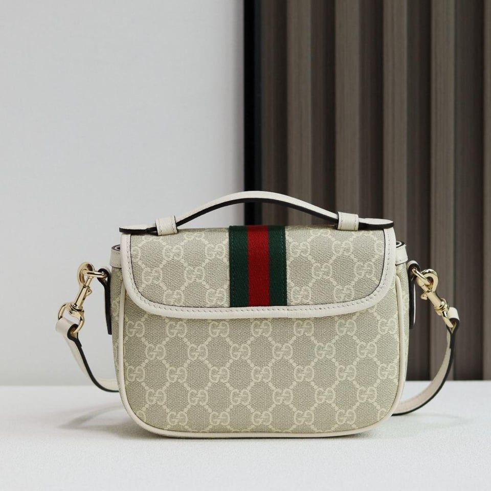 Gucci Ophidia Small Top Handle Bag 20cm/7.9in Beige And White GG Fabric 836843 view 4
