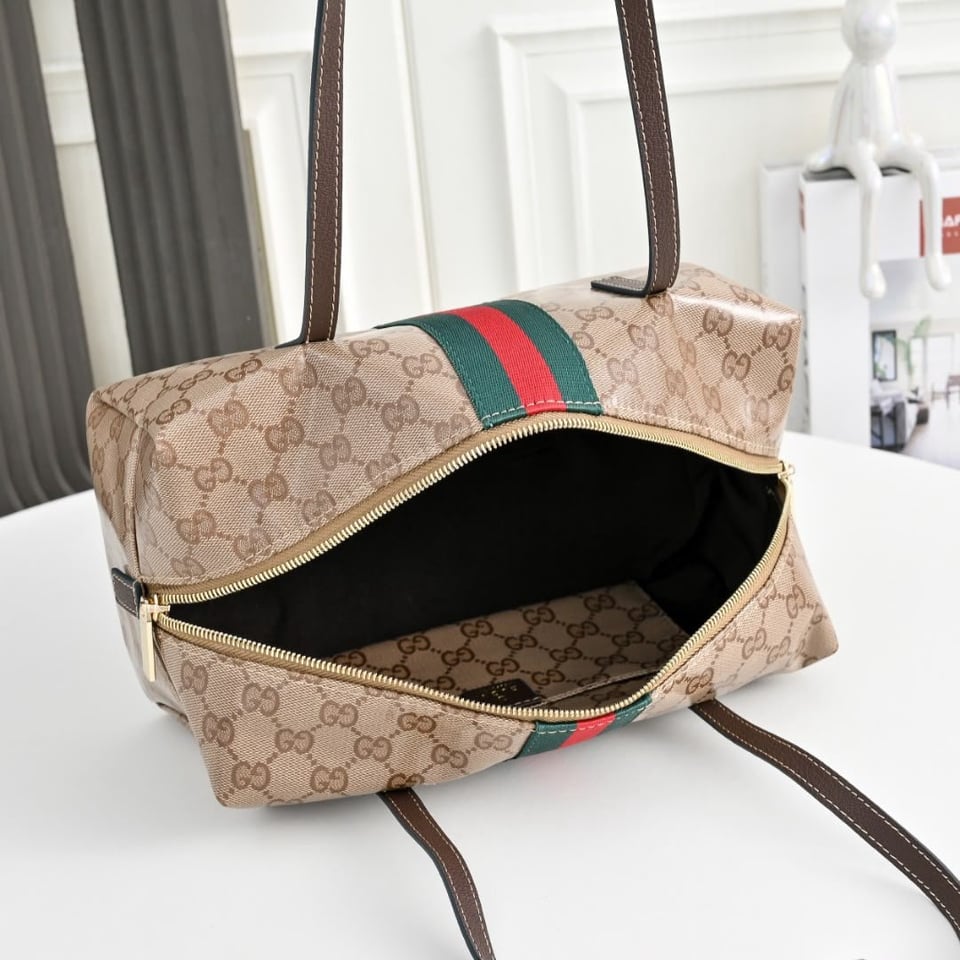 Gucci Melrose Medium Boston Bag 29cm/11.4in Sand And Brown GG Canvas 875228 FAF79 8547 view 3