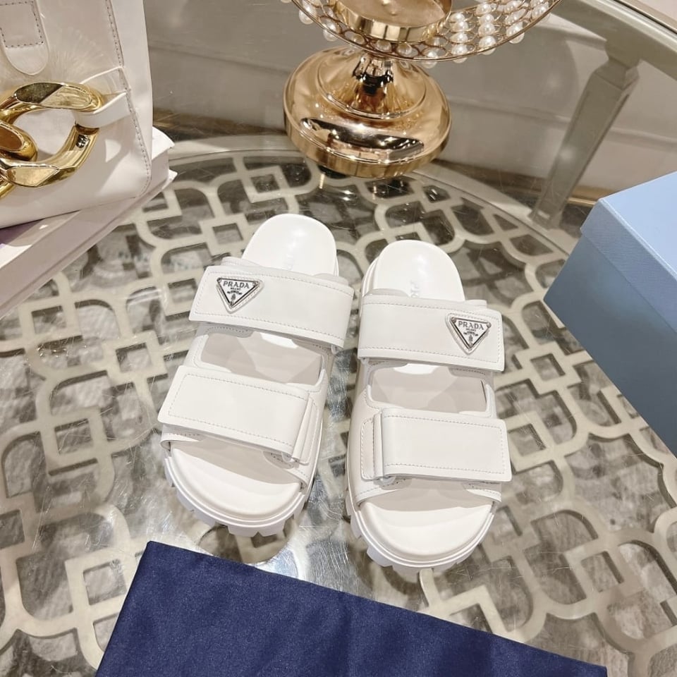 Prada Leather Strap Sandals White view 3