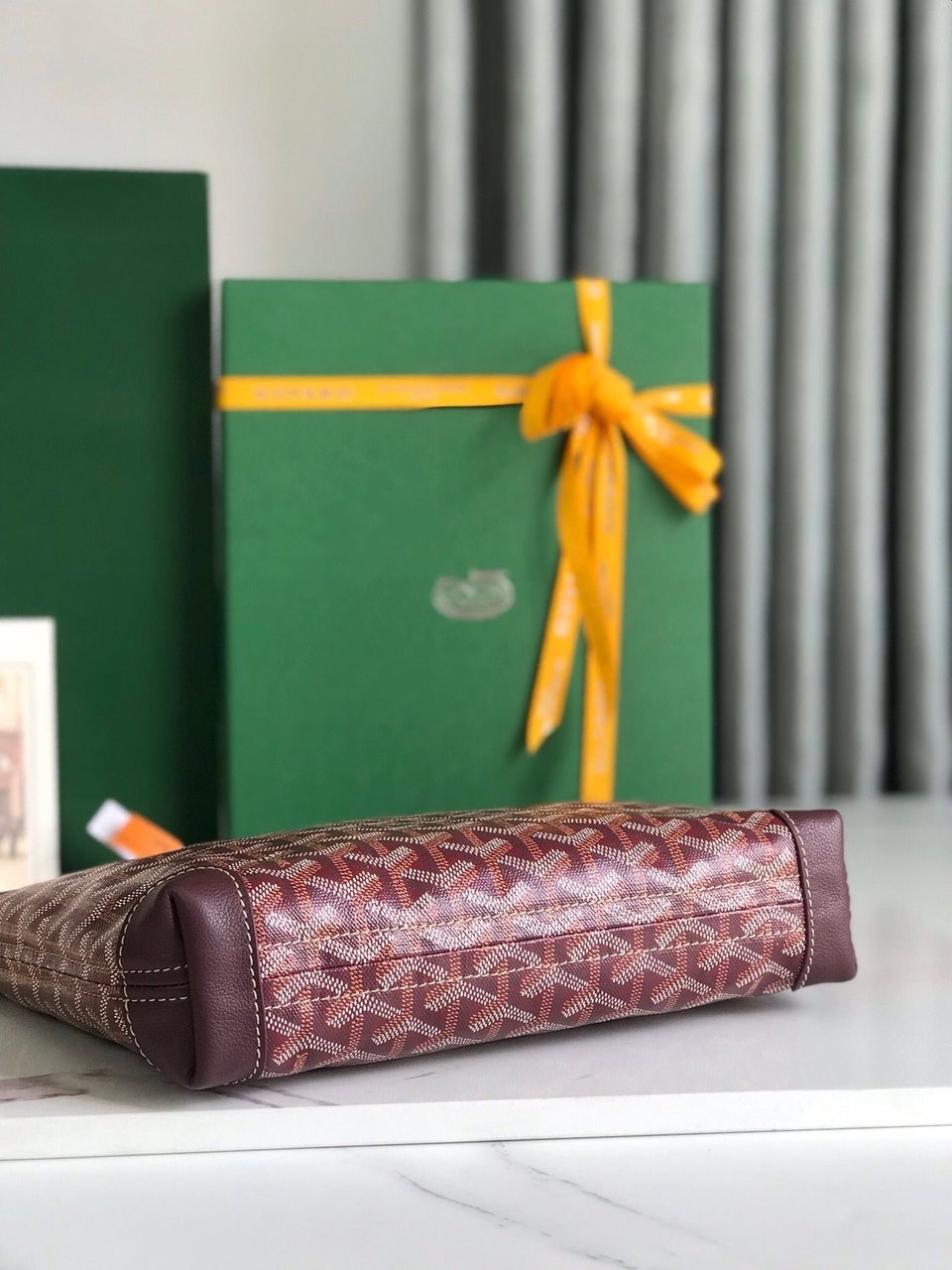 Goyard Conti Pouch 24 Cm Wine Red Lambskin And Goyardine Canvas view 4
