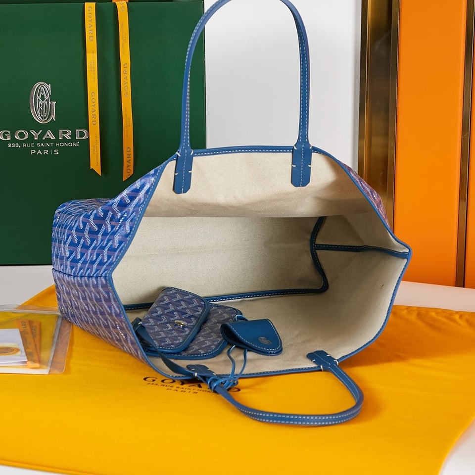 Goyard Saint Louis Pm 34Cm Blue Canvas Chevroches Calfskin view 5