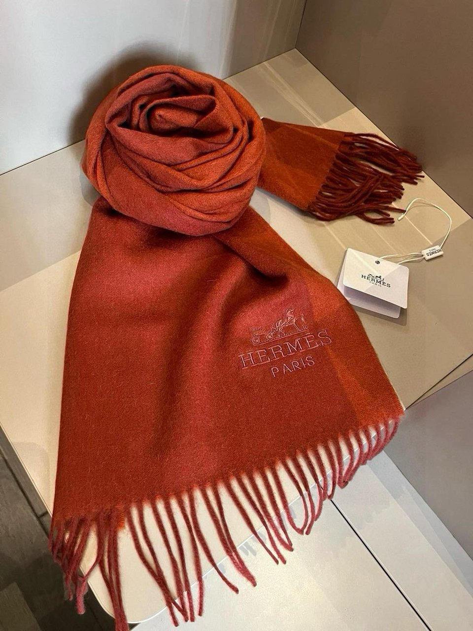 Hermes Cashmere Scarf Ombre Orange For Women 180cm view 2