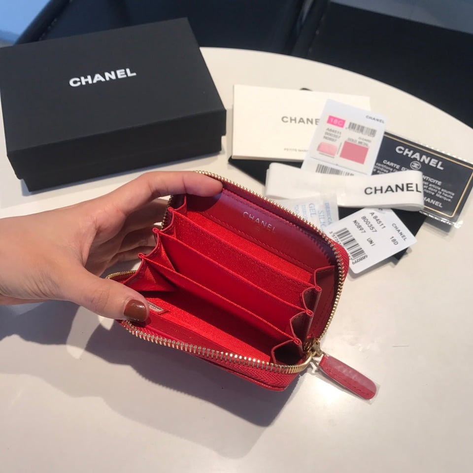 Chanel Zipped Caviar Purse 11 Red Calfskin Gold Icon view 8