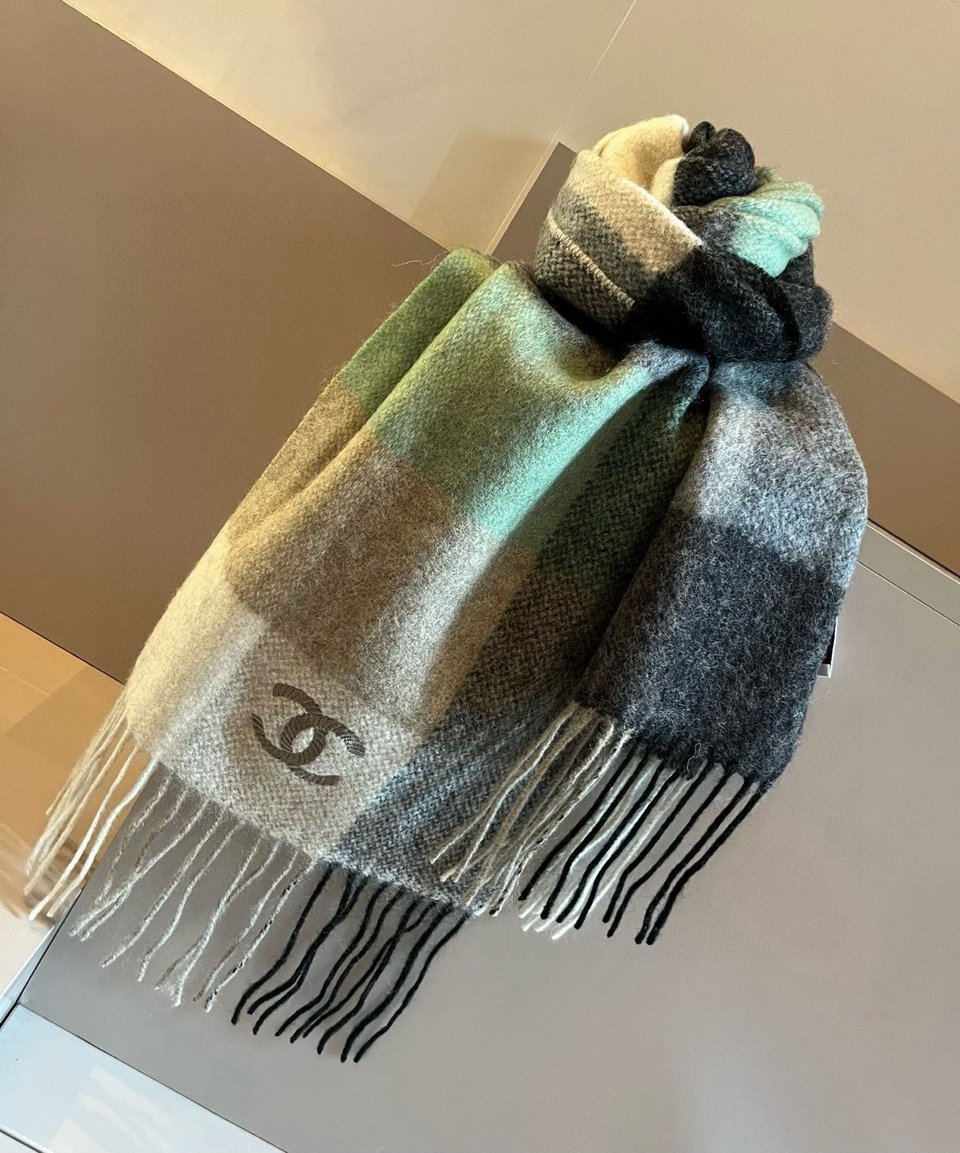 Chanel Cashmere Scarf Colorblock Beige For Women 200cm view 5