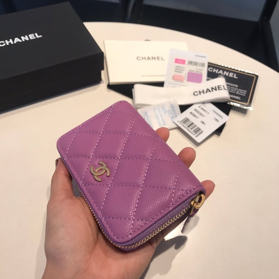 Chanel Zipped Caviar Purse 11 Purple Calfskin Gold Icon view 4