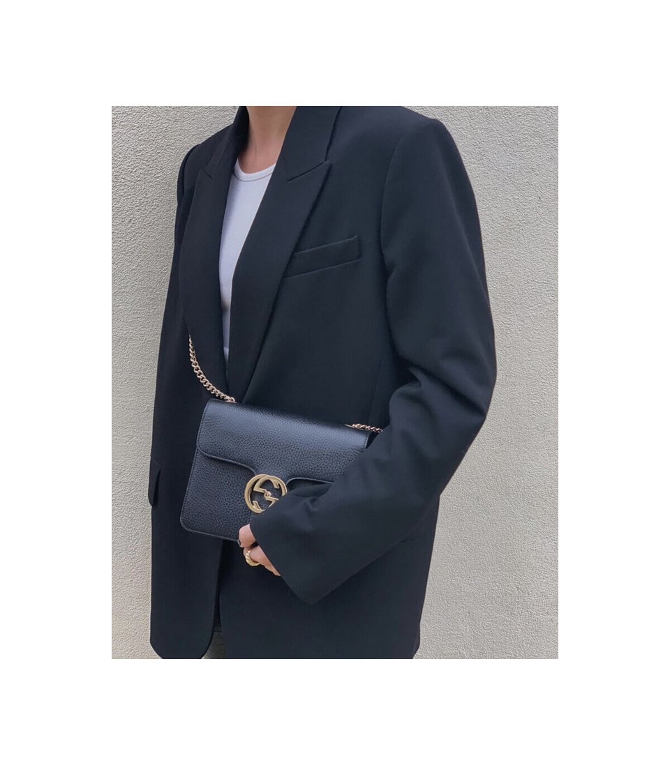 Gucci Interlocking G Chain Crossbody Black Leather 25cm view 3