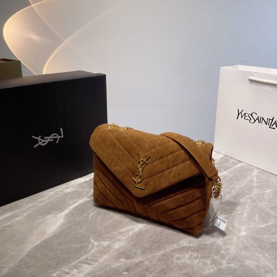 Saint Laurent Cinnamon Loulou Medium Chain Bag In Suede Brown 23Cm view 3