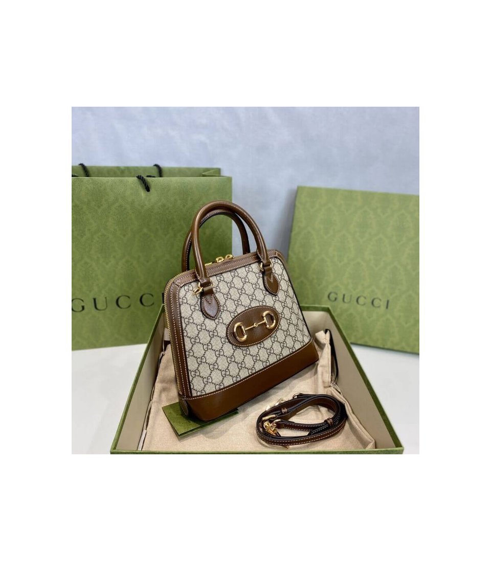 Gucci 1955 Horsebit mall Top Handle Bag In Brown GG Supreme Canvas view 7