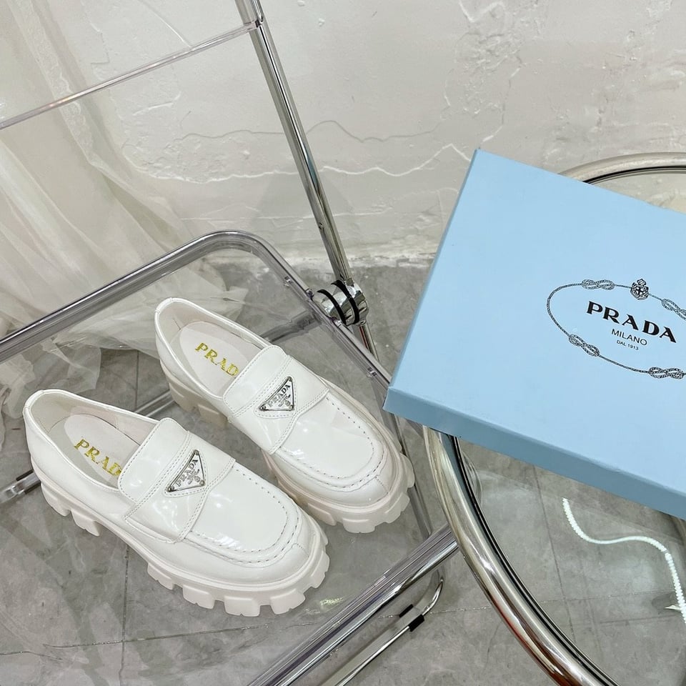 Prada Monolith Brushed White Leather Loafers 2De129B4Lf0009 view 4