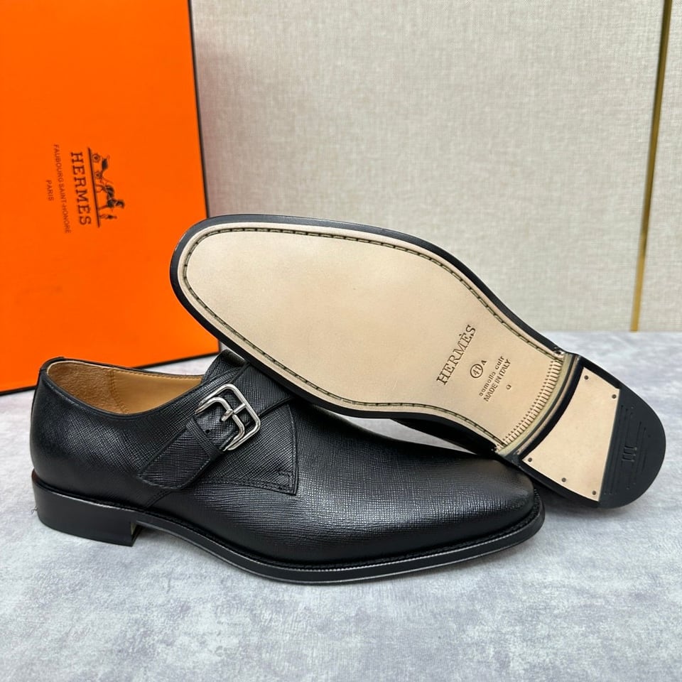 Hermès Norris Black Evercolor Leather Derby- Shoes for Men view 9