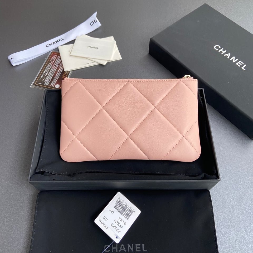 Chanel 19 Zipped Wallet 20Cm Light Pink Calfskin Gold Hardware view 9