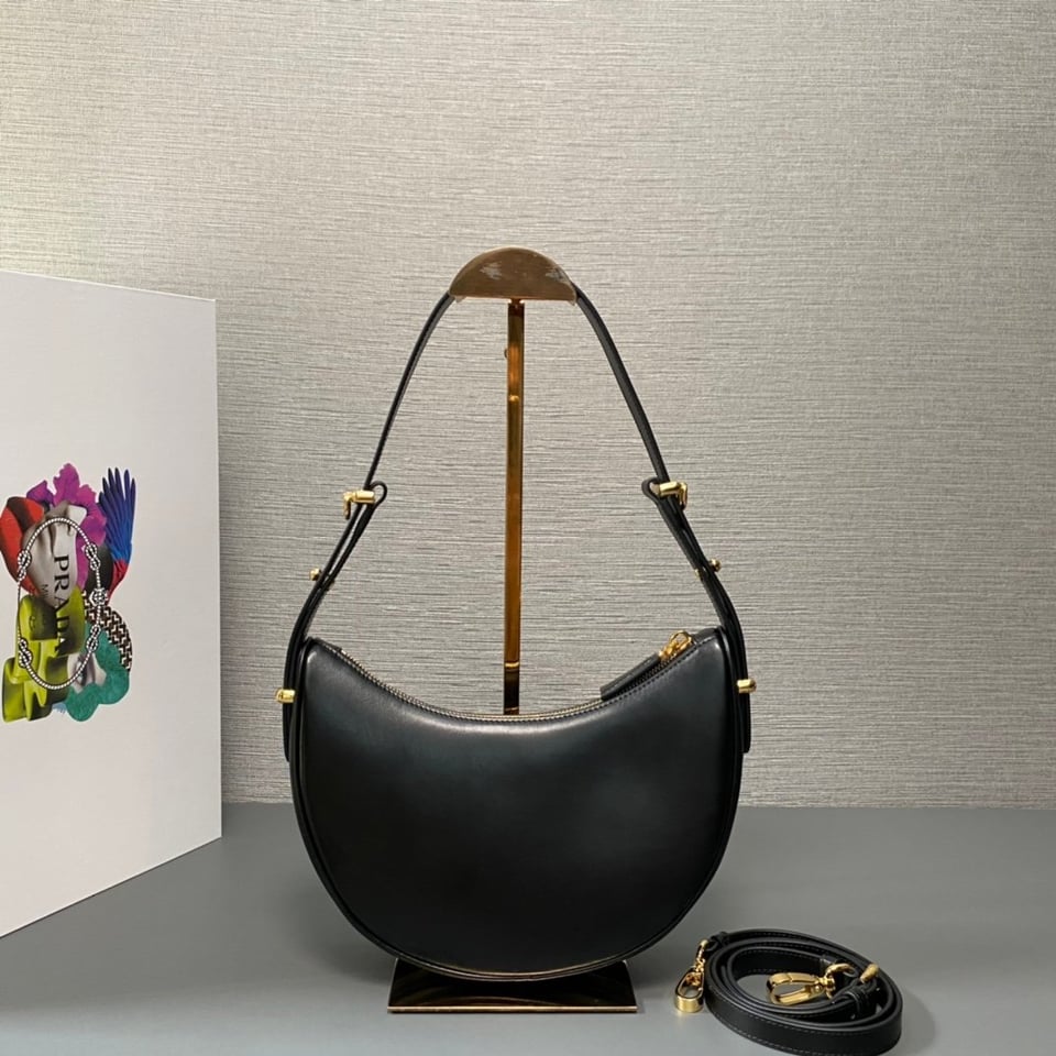 Prada Arqué Leather Shoulder Bag Black 22.5cm view 5